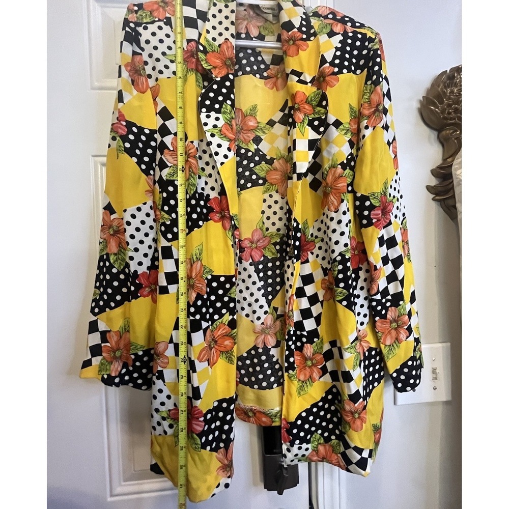 Vintage 90s Casual Corner Patchwork Floral Duster Jacket Checker Polka Dot M L - Picture 4 of 9